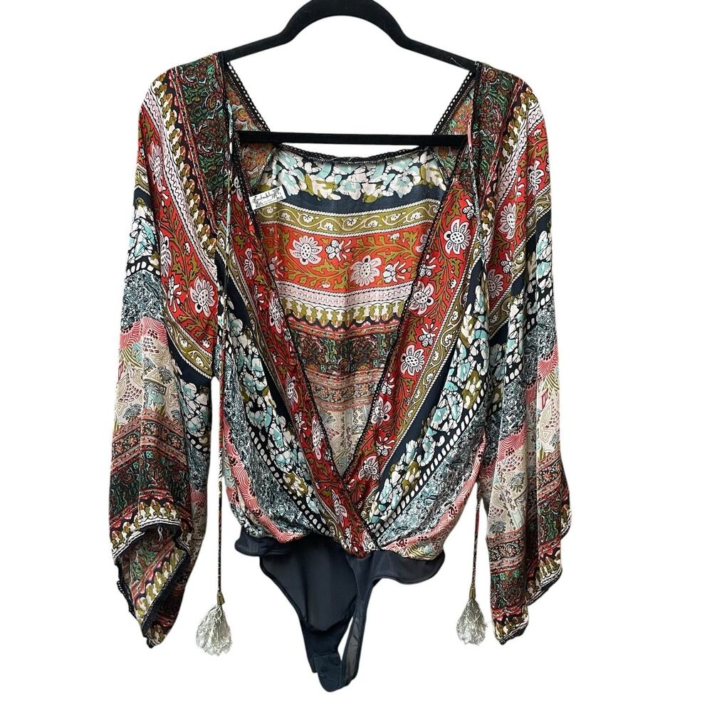 Intimately Free People Multicolor Printed Sakshi Tie Back Bodysuit Womens Small - Picture 9 of 11